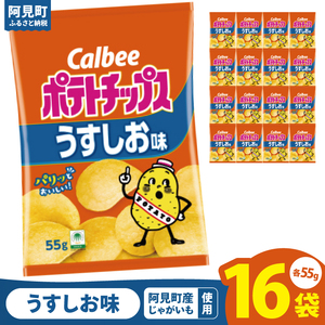 カルビー ポテトチップスうすしお味(55g) 16個|Calbee お菓子 菓子 おやつ おかし ぽてち ポテチ スナック おつまみ ジャガイモ じゃがいも(93-01)