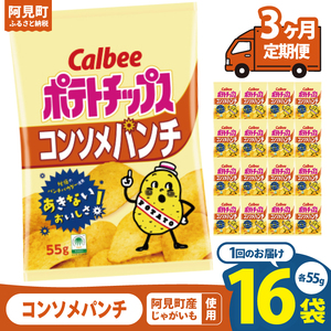 [3回定期便]カルビー ポテトチップス コンソメパンチ (55g) 16個|Calbee お菓子 菓子 おやつ おかし ぽてち ポテチ スナック おつまみ ジャガイモ じゃがいも(93-05)
