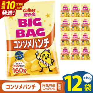 [10営業日以内に出荷]カルビー ポテトチップスコンソメパンチ BIGBAG 160g×12個|Calbee お菓子 菓子 おやつ おかし ぽてち ポテチ スナック おつまみ ジャガイモ じゃがいも(93-58)
