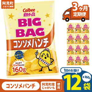[3ヶ月定期便]カルビー ポテトチップスコンソメパンチ BIGBAG 160g×12個|Calbee お菓子 菓子 おやつ おかし ぽてち ポテチ スナック おつまみ ジャガイモ じゃがいも(93-59)