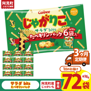 [3ヶ月定期便]カルビー じゃがりこサラダ bits たべキリンパック 96g(16g×6袋)×12個|Calbee お菓子 菓子 おやつ おかし ぽてち ポテチ スナック おつまみ ジャガイモ じゃがいも(93-77)
