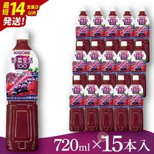 カゴメ 野菜生活100 ベリーサラダ 720ml×15本|KAGOME 野菜 果実 ポリフェノール(93-223)