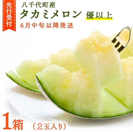 メロン タカミメロン 優以上 1箱 2玉 八千代町産 先行予約