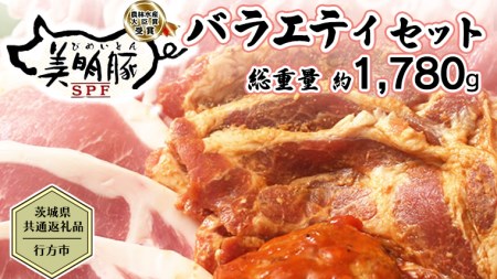 [茨城県共通返礼品/行方市] 美明豚 バラエティーセット 約1,780g 豚肉 豚 SPF ブランド 詰め合わせ 食べ比べ セット 国産 モモ肉 もも バラ ハンバーグ 味噌漬け 切り身 切り落とし 贈答用 ロース バラ肉 肩ロース [CF001ya]