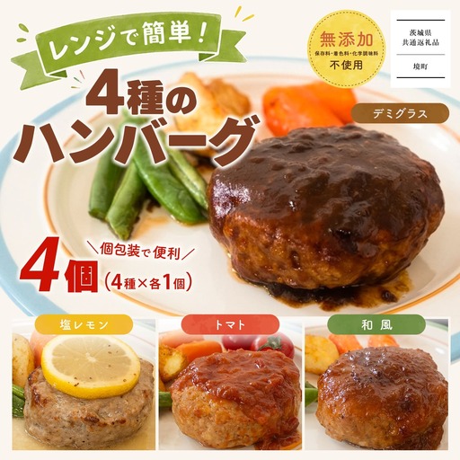 無添加 ハンバーグ 4個 4種 ハンバーグ