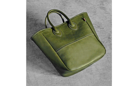 栃木レザー使用｜ソフトな手触り 本革 A4対応トートバッグ｜Tote bag 03 M｜オリーブ｜minca（全7色）