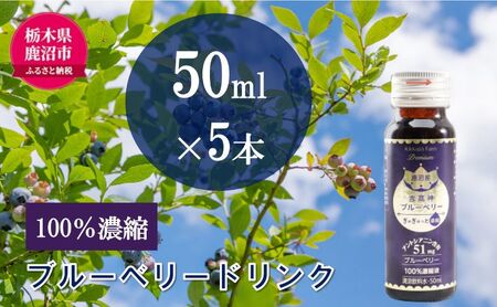 無添加 砂糖不使用 のぎゅぎゅっと 100% 濃縮 ブルーベリードリンク 1箱 (50ml×5本) 果汁飲料 野菜飲料 ブルーベリージュース