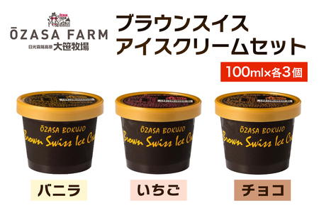 大笹牧場 ブラウンスイス アイスクリームセット (バニラ/いちご/チョコ)