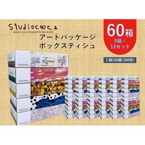 アートパッケージボックスティッシュ60箱[5箱入り×12セット][1箱150組(300枚)]