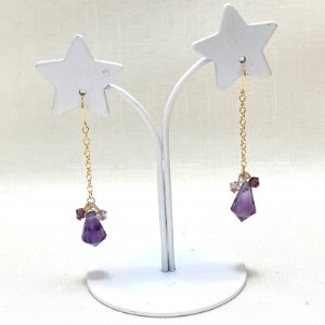 天然石アメジストとスワロフスキーのK14GFピアス【配送不可地域：沖縄県】【1360554】