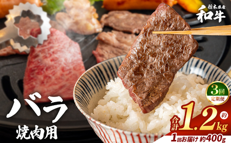 [定期便3回]栃木県産和牛 バラ焼き肉 約400g