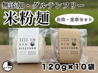 グルテンフリー 無添加 米麺 120g 10個セット(白米麺5個 玄米麺5個)|米粉 うどん 焼きそば パスタ 麺