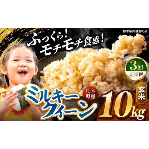 【定期便3回】栃木県産 ミルキークイーン 玄米 10kg 2026年 先行予約 | 栃木県 矢板市