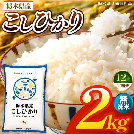 【令和8年産 新米】 【定期便12回】栃木県産 お米 こしひかり　（無洗米） 2kg 【2026年秋 先行予約】 |  栃木県 矢板市 【栃木県共通返礼品】