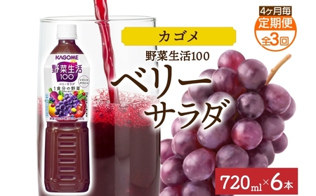 [定期便]4ヵ月毎全3回野菜生活100 ベリーサラダ 720mlPET ns038-074 飲料 カゴメ フルｰツジュｰス セット ミックスジュｰス