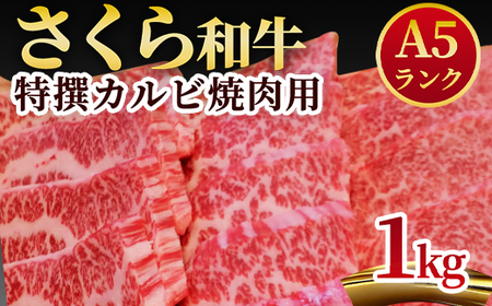 A5さくら和牛特撰カルビ焼肉用1kg 肉 焼肉 国産牛 グルメ 送料無料※着日指定不可◇