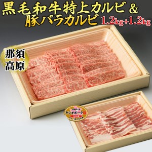 那須高原和牛特上カルビ1.2kｇ入栃木県産枝肉熟成ヤシオポーク匠バラカルビ1.2kｇ入 肉 牛肉 豚肉 グルメ 栃木県 送料無料※着日指定不可◇