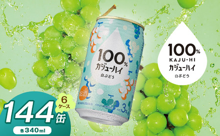 【定期便6回】100％カジューハイ白ブドウ 340ml × 144本 | ふるさと納税 缶ジューハイ 缶酎ハイ 白ブドウ3％ カロリー低い 喉越し 爽快 爽やか 洋酒 人気 酎ハイ サワー パーティー 送料無料 下野 栃木