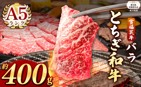 [栃木県共通返礼品]宮福笑牛(とちぎ和牛) A5 バラ焼き肉 約400g | 黒毛 和牛 牛肉 焼肉 とろける 霜降り 赤身 切り落とし ふるさと 納税 イチオシ おすすめ 栃木県 下野市 しもつけ市