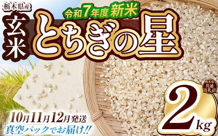 [栃木県共通返礼品][先行予約][10月発送][数量限定]令和7年度新米 栃木県産とちぎの星(玄米真空パック) 2kg | 玄米 精米 お米 コメ とちぎの星 先行予約 ブランド米 栃木県 特産品 下野市 送料無料