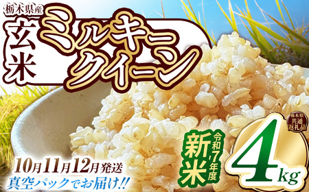 栃木県共通返礼品】【先行予約】【12月発送】【数量限定】令和7年度新米 栃木県産ミルキークイーン（玄米真空パック） 2kg×2  | 玄米 精米 お米 コメ ミルキークイーン 先行予約 ブランド米 栃木県 特産品  下野市 送料無料