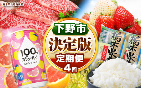 下野市を堪能!!まんぷく定期便4回 | 紅白いちご 100%カジュｰハイピンクGFチュｰハイ缶 栃木県共通返礼品とちぎ和牛サーロイン 栃木県産こしひかり10kg 月ごとに届くものが変わる 送料無料 栃木県 下野市