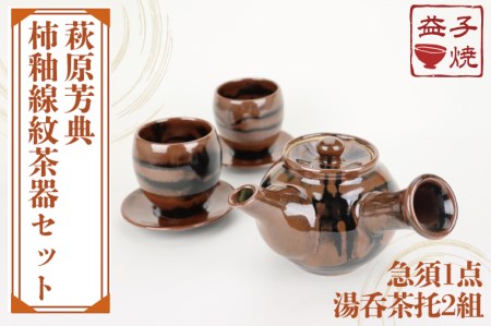 益子焼 萩原芳典 柿釉線紋茶器 益子町