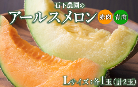 〈先行予約受付〉石下農園のアールスメロン〈赤肉・青肉〉 Lサイズ 各1玉（計2玉） ｜ 果物 フルーツ メロン 国産 アールスメロン ギフト 贈答 赤肉 青肉 ※離島への配送不可 ※2026年10月中旬頃～11月上旬頃に順次発送予定