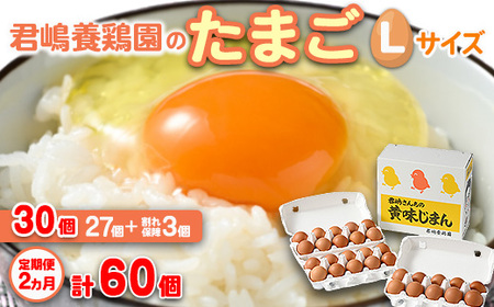 [2か月定期便]君嶋養鶏園のたまご Lサイズ 30個(27個+割れ補償3個)×2ヶ月 計60個 | 定期便 2ヶ月 2か月 2ヵ月 卵 玉子 たまご 赤卵 赤たまご 生卵 国産 濃厚 鶏卵 コク 旨味