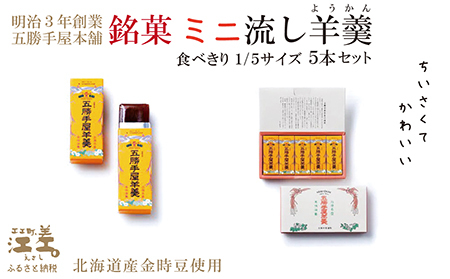 五勝手屋本舗『ミニ流し羊羹(ようかん)』5本セット 金時豆のようかん 保存料不使用 五勝手屋羊羹の老舗 和菓子 銘菓 名物 贈答用 ギフト