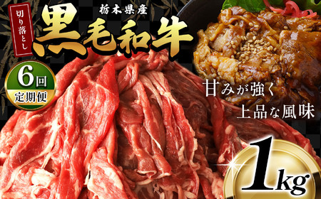[定期便6回]栃木県産黒毛和牛切り落とし1.0kg|和牛 牛肉 切り落とし 切落し すき焼き 美味しい 高級 ご褒美 肉 ふるさと 納税 送料無料 那珂川町 栃木県