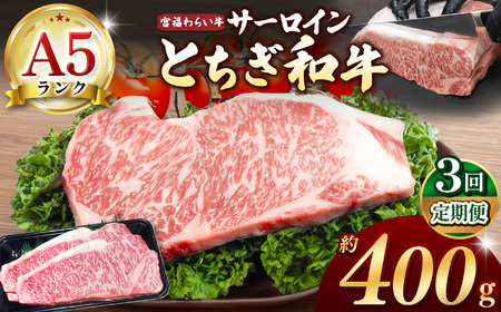 [栃木県共通返礼品][定期便3回]宮福笑牛(とちぎ和牛) A5 サーロインステーキ 約200g×2枚