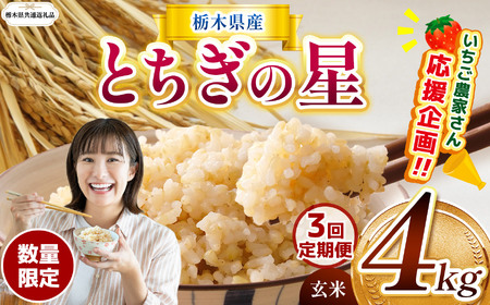 【令和7年度新米】【栃木県共通返礼品】【数量限定】【定期便3回】令和7年度新米 栃木県産とちぎの星 4kg |定期便 とちぎの星 数量限定 玄米 米 ごはん  玄米真空パック ふるさと納税 那珂川町 栃木県