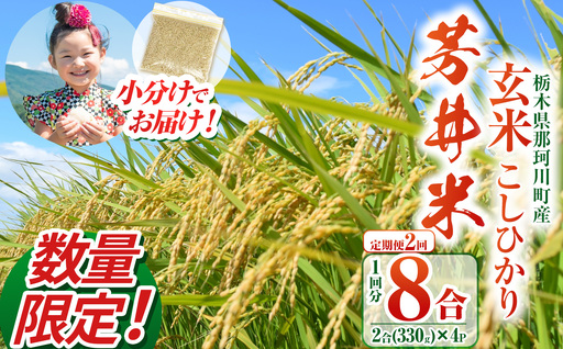 【数量限定】【定期2回】【令和8年度産】那珂川町産芳井米 コシヒカリ 玄米 330g（2合分）×4 | 栃木県 那珂川町 送料無料