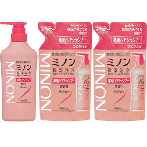 ミノン薬用ヘアシャンプー１本、詰替用２個セット