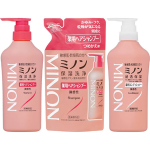 ミノン薬用ヘアシャンプー(450mL1本、詰替用1個)、ミノン薬用コンディショナー1本セット
