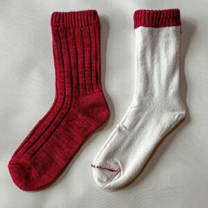 [ezu]hietori kutsushita / レッド◆シルク×コットンの二重構造靴下