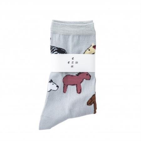 【ezu】horses chattering socks　◆靴下◆おしゃれ◆ジャガード編み◆お馬【1735272】