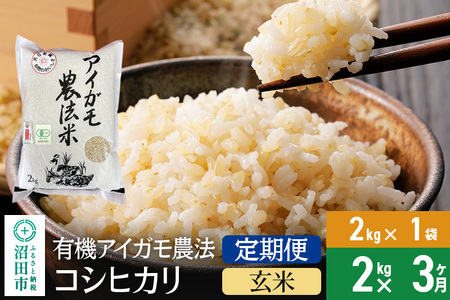 [玄米][定期便3回]令和6年産 有機アイガモ農法コシヒカリ 2kg×1袋 金井農園