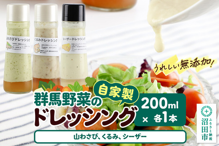 自家製・群馬産野菜で手作りドレッシング(山わさび、くるみ、シーザー)200ml×各1本 泙川食品