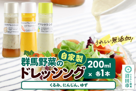 自家製・群馬産野菜で手作りドレッシング(くるみ、にんじん、ゆず)200ml×各1本 泙川食品