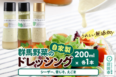 自家製・群馬産野菜で手作りドレッシング(シーザー、青じそ、えごま)200ml×各1本 泙川食品