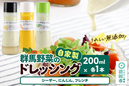 自家製・群馬産野菜で手作りドレッシング(シーザー、にんじん、フレンチ)200ml×各1本 泙川食品