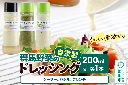 自家製・群馬産野菜で手作りドレッシング(シーザー、バジル、フレンチ)200ml×各1本 泙川食品