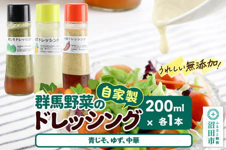 自家製・群馬産野菜で手作りドレッシング(青じそ、ゆず、中華)200ml×各1本 泙川食品