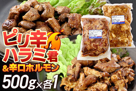 群馬県産 ピリ辛ハラミ君&もち豚辛口ホルモンセット 約1.0kg(約500g×各1)豚肉 沼田市 特産品 肉の長門