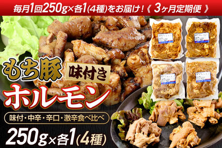 [定期便3ヶ月] 群馬県産 もち豚 ホルモン 4種 約1kg×3回 豚肉 沼田市 特産品 肉の長門