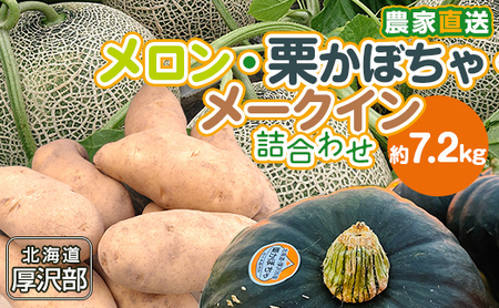 【2025年9月中旬より発送】北海道厚沢部産メロン・栗かぼちゃ・メークイン詰合わせ約7.2ｋｇ 【 ふるさと納税 人気 おすすめ ランキング メロン めろん かぼちゃ カボチャ 南瓜 栗かぼちゃ じゃがいも ジャガイモ 野菜 おいしい 北海道 厚沢部 送料無料 】 ASO008