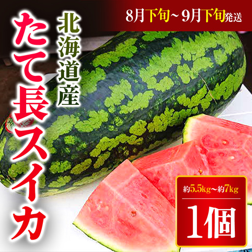 [2026年8月下旬より発送]北海道厚沢部町産 たて長スイカ 1個 約5.5kg〜約7kg(8月下旬から9月下旬の間に発送)