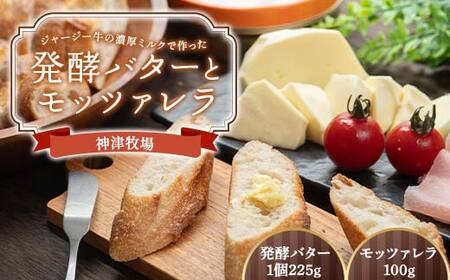 [神津牧場]ジャージー牛の濃厚ミルクで作った発酵バター1缶(225g) とモッツァレラ (100g) F21K-491